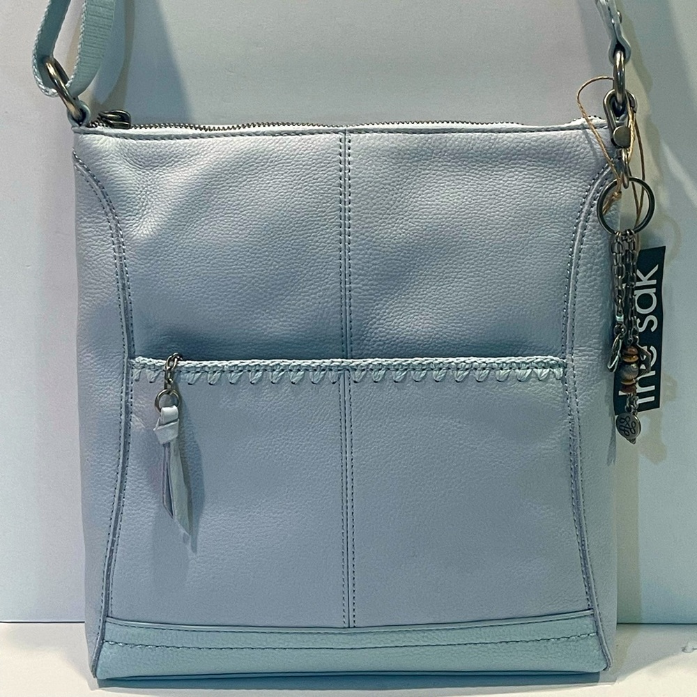 The Sak Pale Blue Leather Crossbody Bag with Tassel Charm